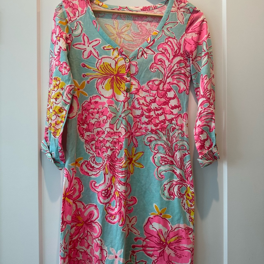 Lilly Pulitzer Pink and Blue Floral Long Sleeve Dress